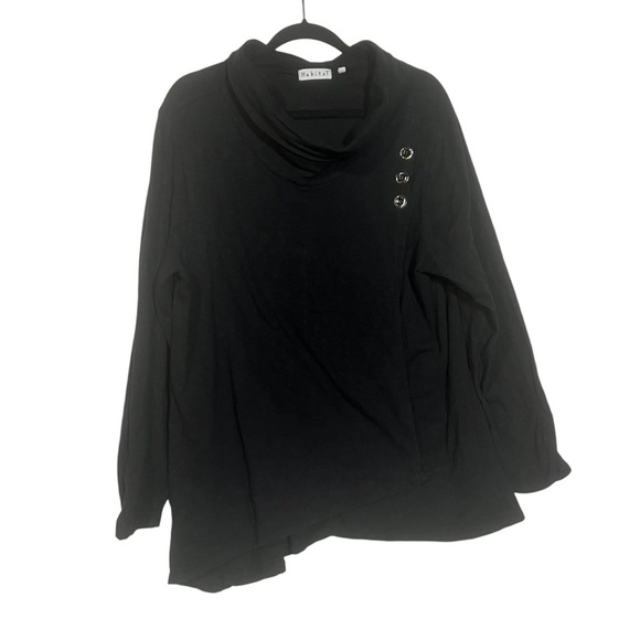 Habitat Lagenlook Cowl Neck Sweater Black Layered Buttons Size XL Loungewear - Picture 1 of 12